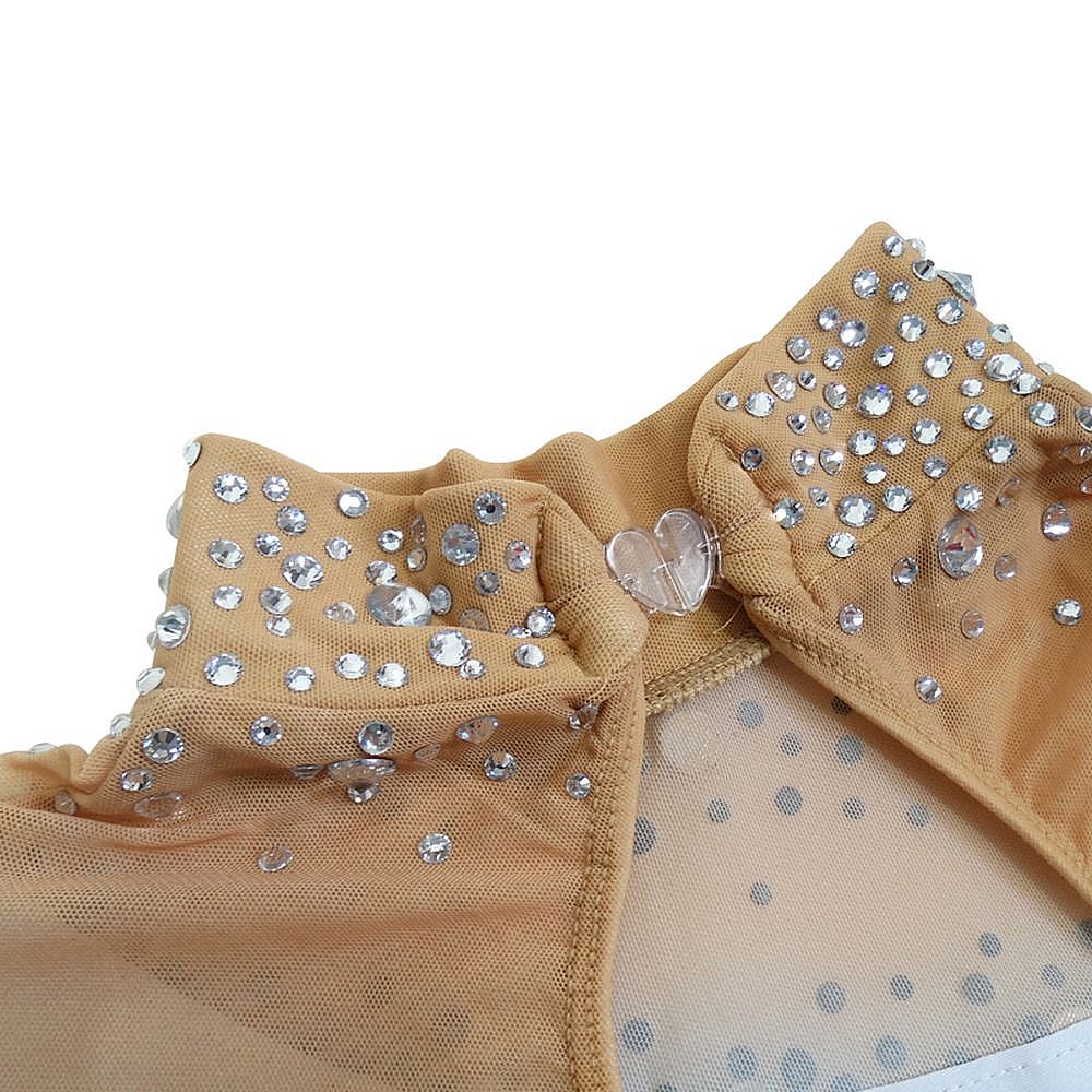 Girls Ice Figure Skating Dress Women's White Gradient Cross Spandex High Elasticity Training Competition Skating Wear Handmade Crystal / Rhinestone Gradient Color Long Sleeve Ice Skating