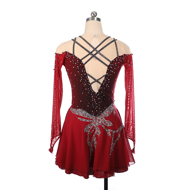 Figure Skating Dress Women's Girls' Ice Skating Dress Yellow Red Dark Purple Asymmetric Hem High Elasticity Competition Skating Wear Anatomic Design Handmade Classic Fashion Sleeveless Ice Skating