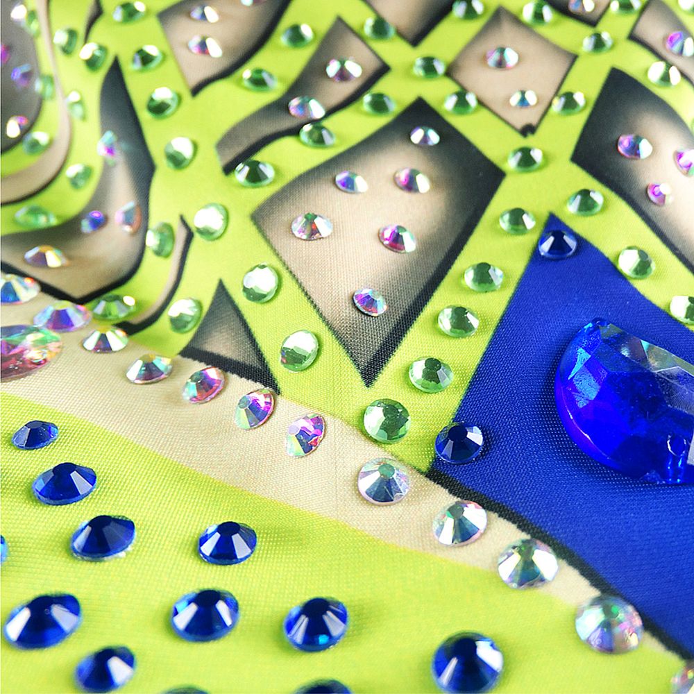 Girls' Rhythmic Gymnastics Leotards Artistic Gymnastics Leotards Women Jeweled Green Spandex Dance Rhythmic Gymnastics Artistic Gymnastics Leotard Sleeveless Sport Activewear Handmade