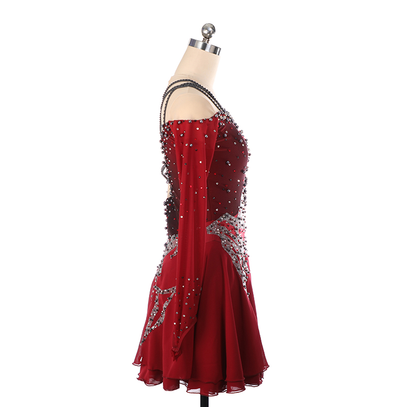 Figure Skating Dress Women's Girls' Ice Skating Dress Yellow Red Dark Purple Asymmetric Hem High Elasticity Competition Skating Wear Anatomic Design Handmade Classic Fashion Sleeveless Ice Skating