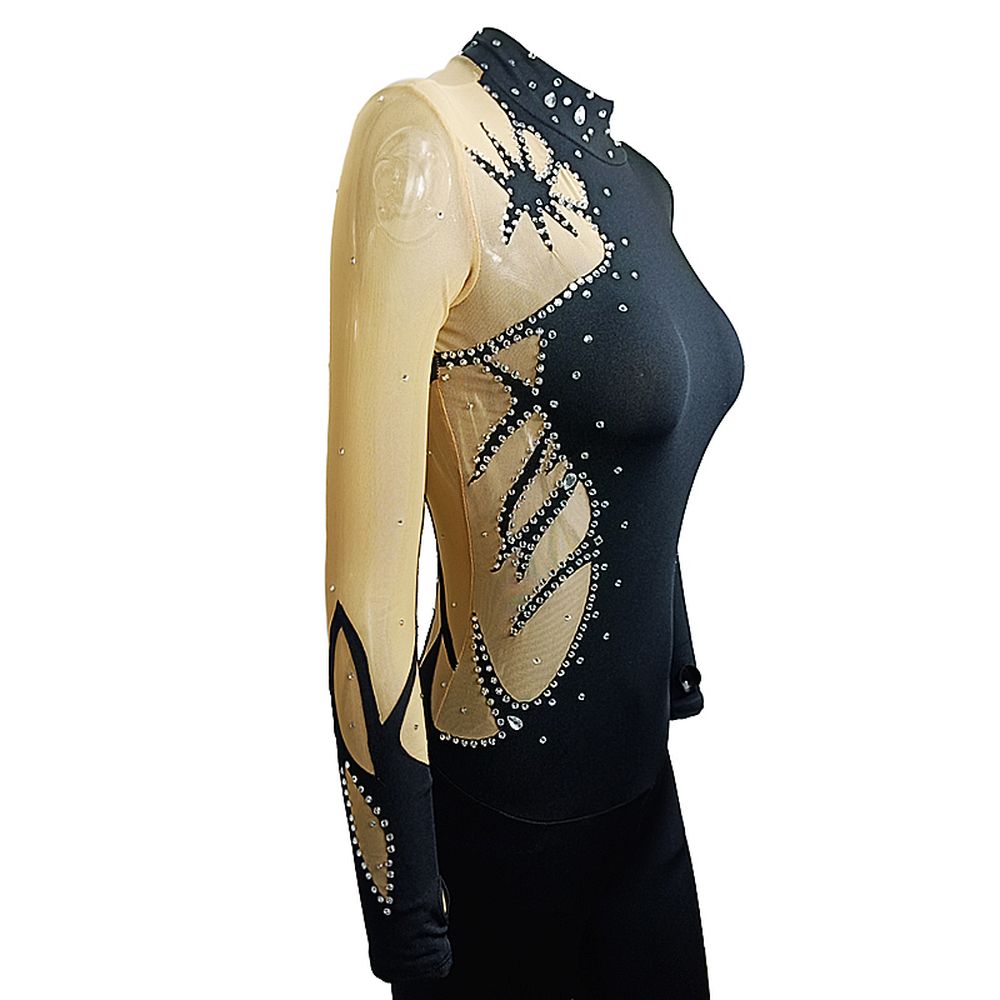 [Copy]Girls Ice Figure Skating Dress Women's Black Crystals Spandex High Elasticity Training Competition Skating Wear Handmade Crystal / Rhinestone Solid Color Long Sleeve Ice Skating