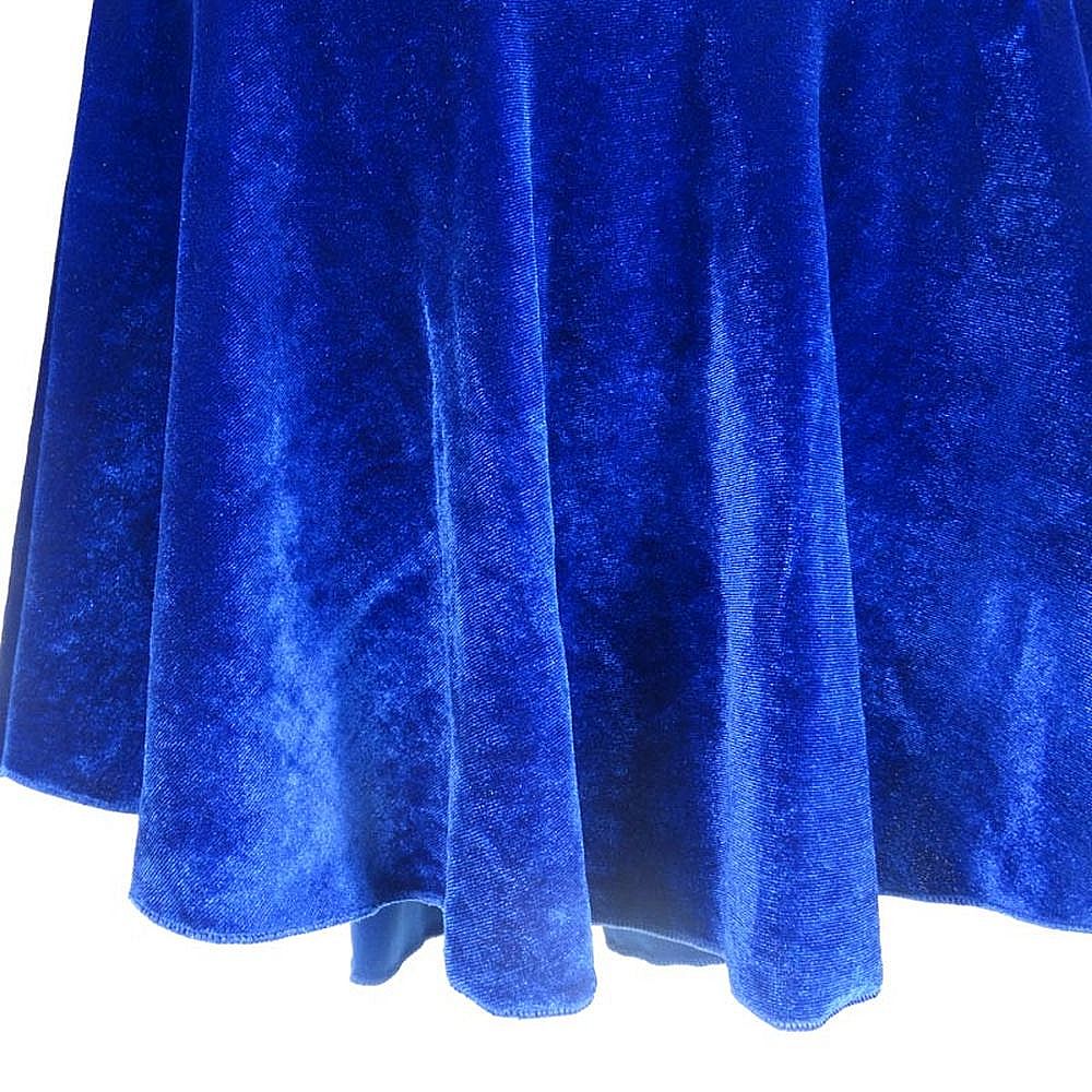 Ice Figure Skating Dress Women's Ice Skating Dress Blue Velvet Rhinestones Competition Skating Wear Breathable Solid Colored Long Sleeve Skating