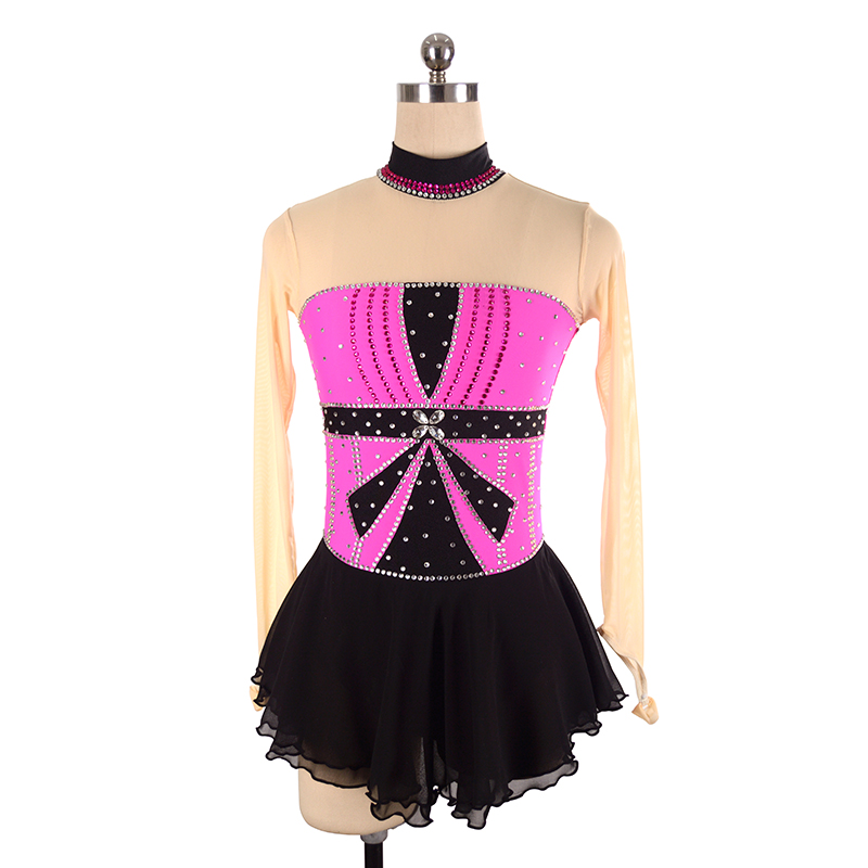 Women Girls Ice Figure Skating Dress CheapStretchy Mesh High Elasticity Training Competition Skating Wear Handmade Crystal / Rhinestone Solid Color Long Sleeve Ice Skating