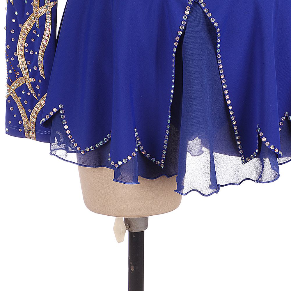 LIUHUO Figure Skating Dress Women's Girls' Ice Skating Dress Gold Stripes Spandex High Elasticity Practice Competition Skating Wear Crystal / Rhinestone Long Sleeve Ice Skating Winter