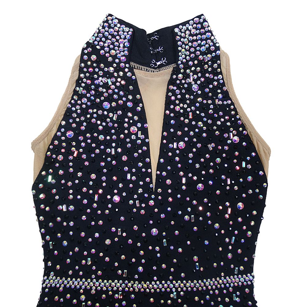 Girls Ice Figure Skating Dress Women's Black Crystals Spandex High Elasticity Training Competition Skating Wear Handmade Crystal / Rhinestone Solid Color Long Sleeve Ice Skating