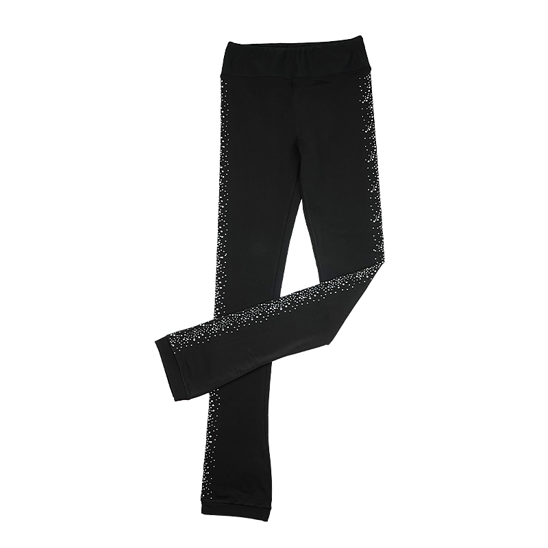 Ice Figure Skating Pants Women's Girls' Ice Skating Tights Bottoms Black Rhinestones Back Spandex High Elasticity Training Skating Wear Solid Colored Classic Long Pant Ice Skating Figure Skating / Kids