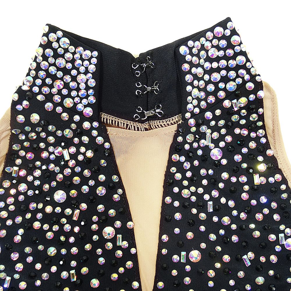 Girls Ice Figure Skating Dress Women's Black Crystals Spandex High Elasticity Training Competition Skating Wear Handmade Crystal / Rhinestone Solid Color Long Sleeve Ice Skating