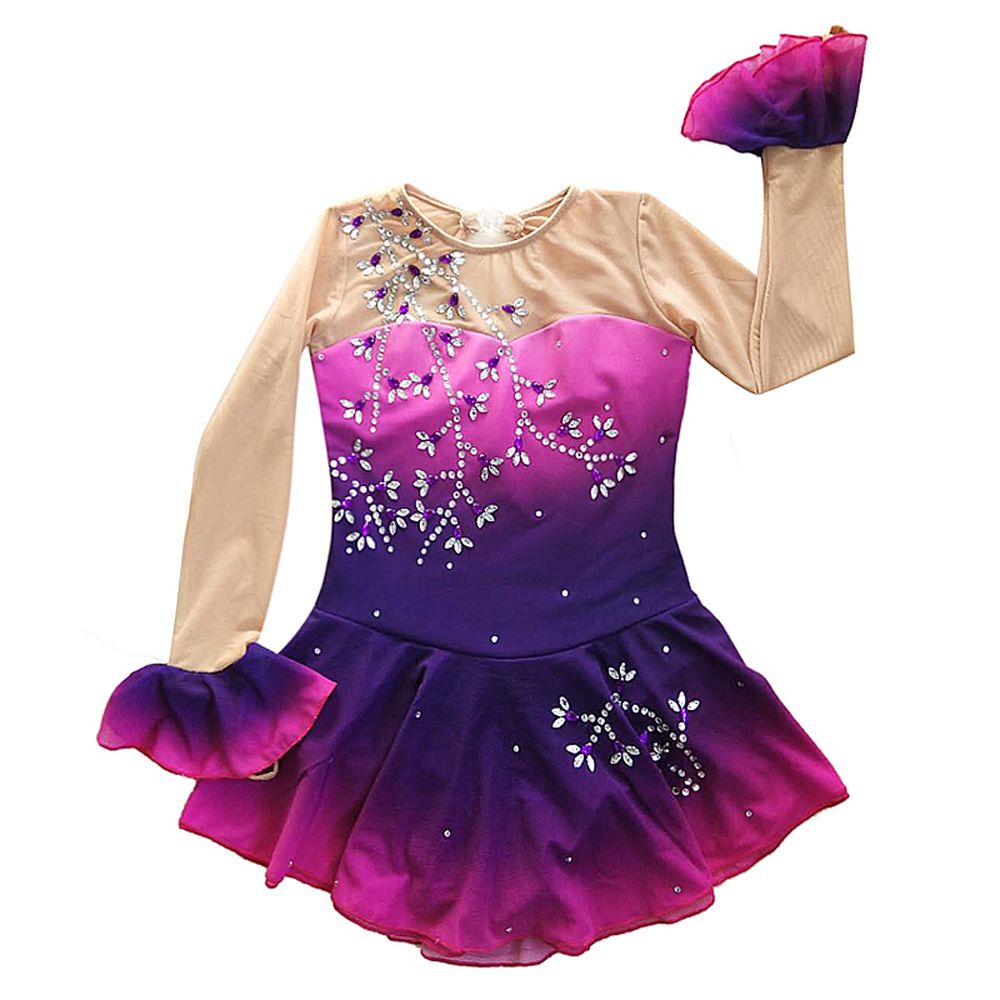 Figure Skating Dress Women's Skating Dress Purple Spandex Sports Competition Skating Wear Breathable Solid Long Sleeve Skating Dress