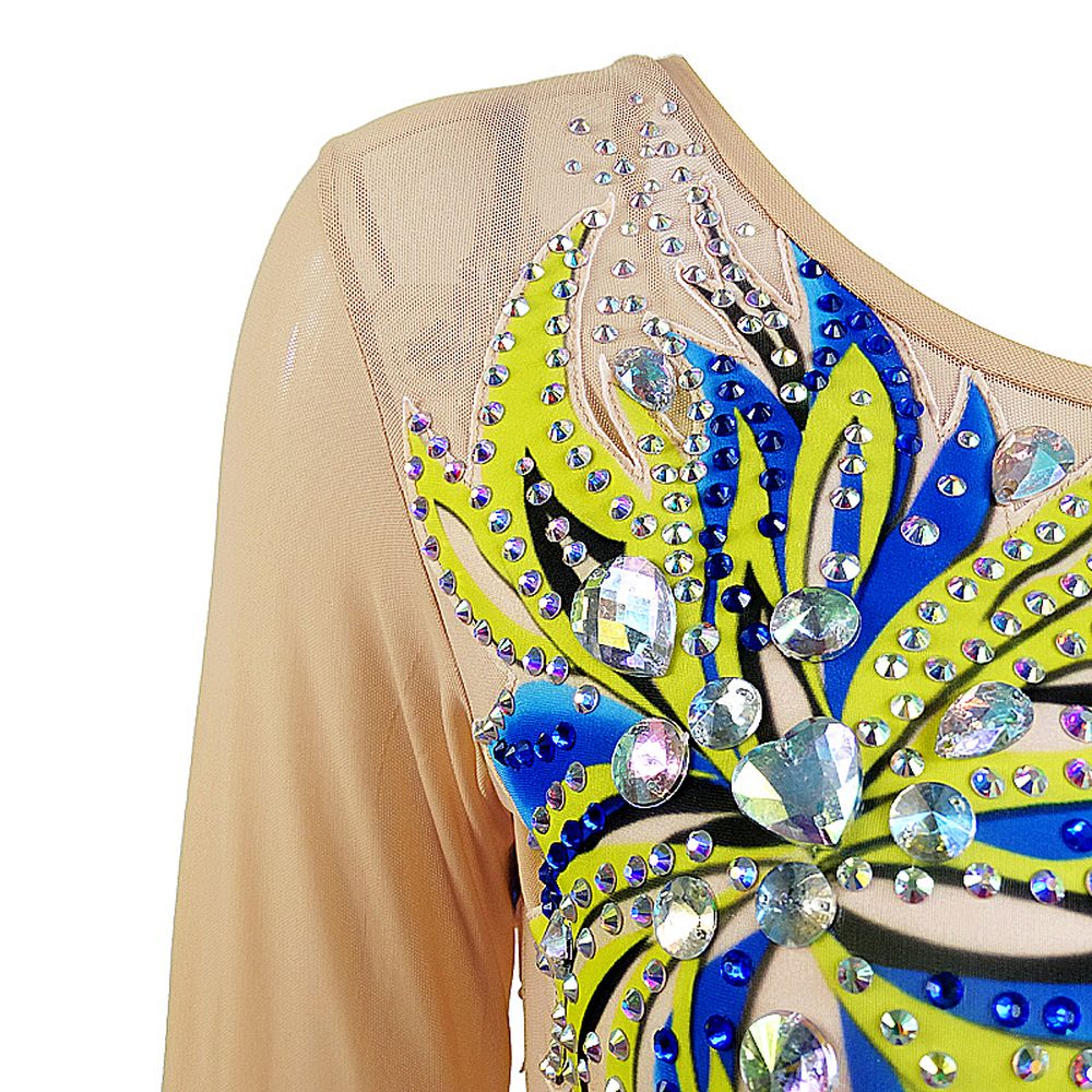 LIUHUO Gymnastics Leotards Girls Handmade Sleeveless Competition Dance Blue Ice Skating Dress Artistic Gymnastics Unitards