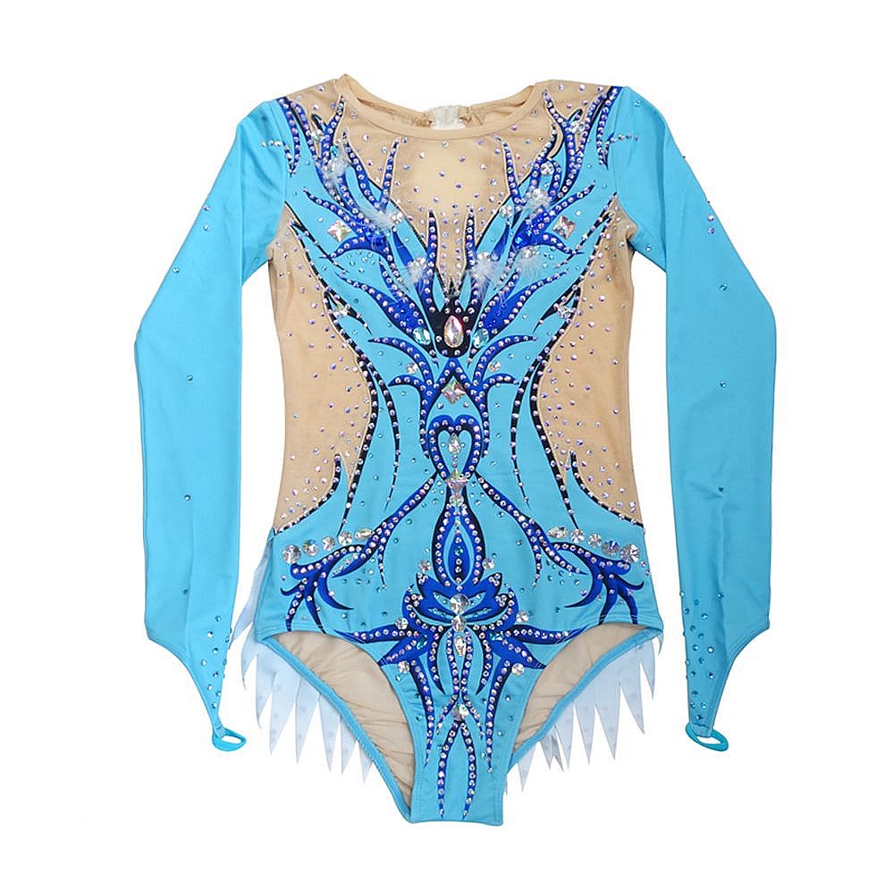 Women's Girls' Rhythmic Gymnastics Leotards Artistic Gymnastics Leotards Jeweled Light Blue Black Spandex Dance Rhythmic Gymnastics Artistic Gymnastics Leotard Sleeveless Sport Activewear Handmade