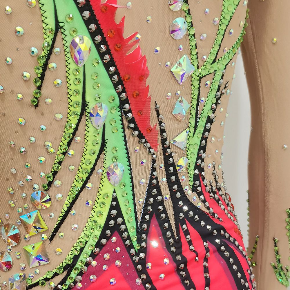 LUHUO Rhythmic Gymnastics Leotards Red Women's Girls' Kids Dance  Kids Tassels High Elasticity Handmade Long Sleeve Competition Dance Ice Skating Dress