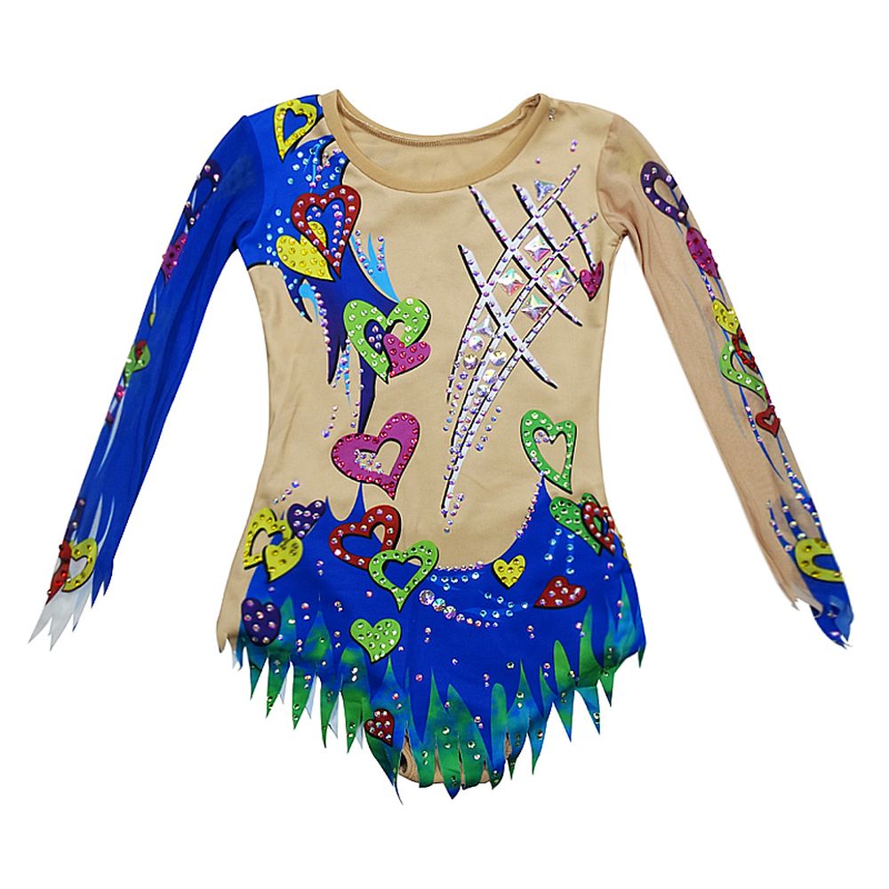 LUHUO Rhythmic Gymnastics Leotards Women's Girls' Kids Dance Blue Heart Kids Spandex High Elasticity Handmade Long Sleeve Competition Dance Ice Skating Dress