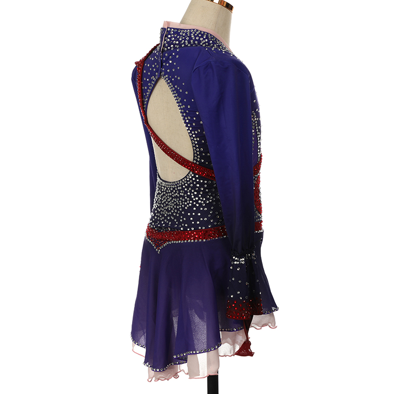 Ice Figure Skating Dress Women Girls Stretchy Tassels High Elasticity Competition Skating Wear Handmade Crystal/Rhinestone Solid Color Long Sleeve Ice Skating