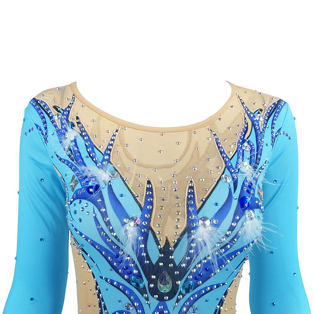Women's Girls' Rhythmic Gymnastics Leotards Artistic Gymnastics Leotards Jeweled Light Blue Black Spandex Dance Rhythmic Gymnastics Artistic Gymnastics Leotard Sleeveless Sport Activewear Handmade