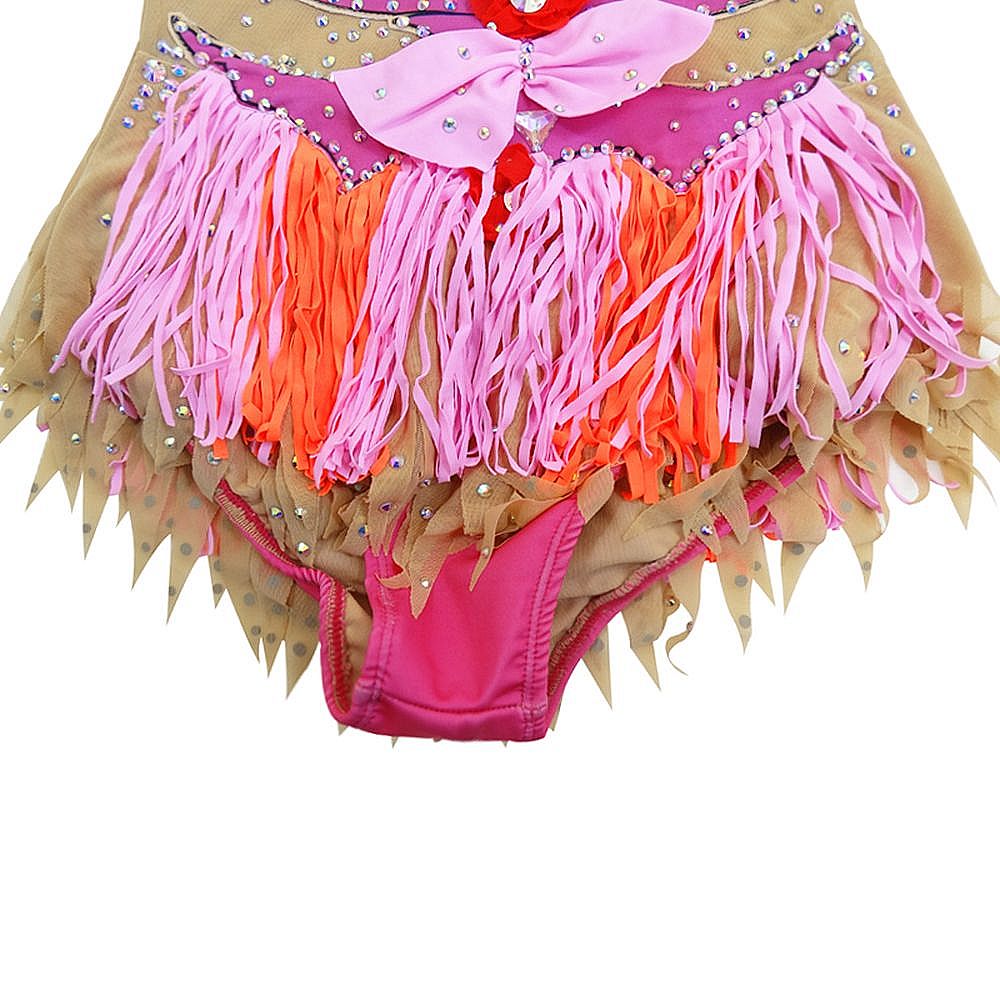 Girls Youth Rhythmic Gymnastics Leotards Handmade Competition Dance Pink Figure Skating Dress Acrobatics Girls Gymnastics Artistic Leotard Pink