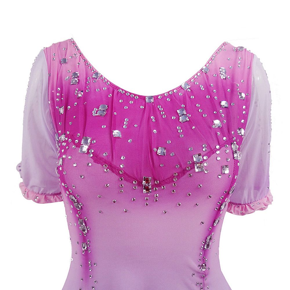 LIUHUO Ice Figure Skating Skirt Girls Youth Pink Purple Figure Skating Dress Short-Sleeved Ice Skating Ballet Rave Dance Costumes Spandex
