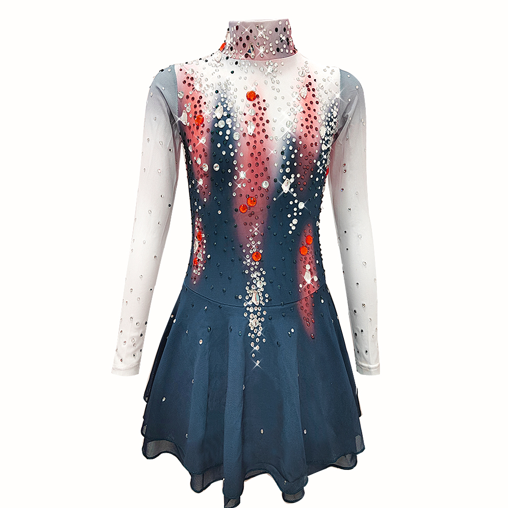 Handmade Figure Skating Dress Women's Girls' Ice Skating Dress Blue Red Spandex High Elasticity Practice Competition Skating Wear Crystal / Rhinestone Long Sleeve Ice Skating Winter