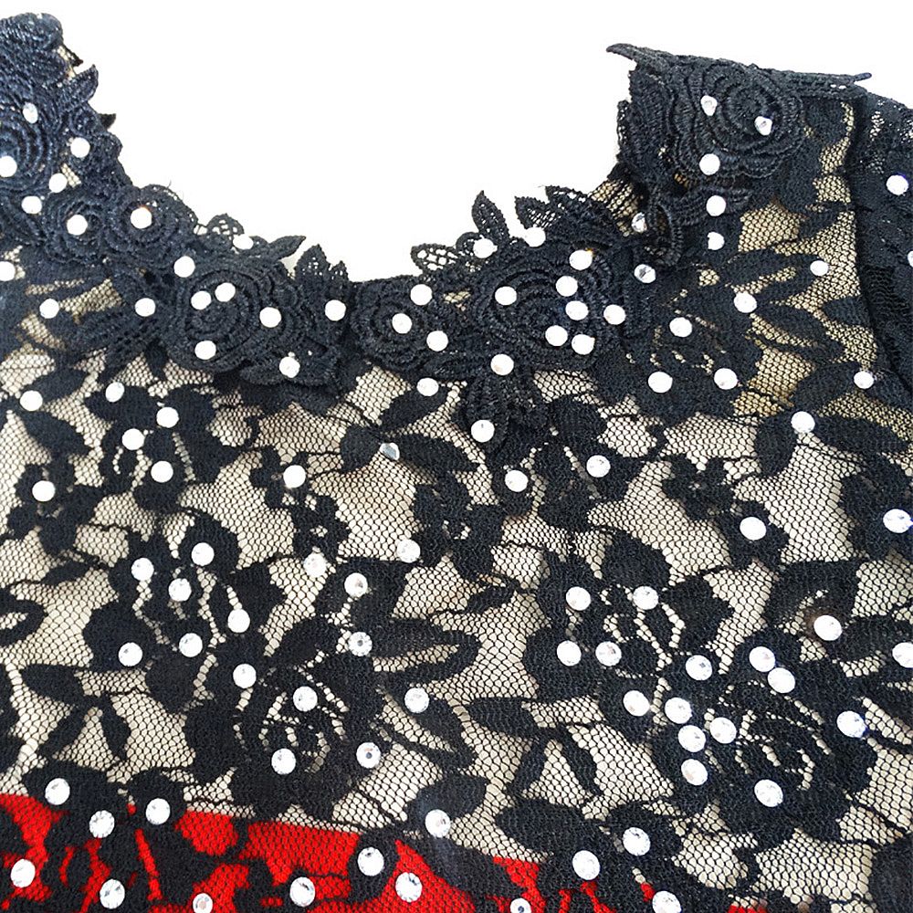 Figure Skating Dress Women's Girls' Ice Skating Dress Red Black Lace Spandex High Elasticity Training Competition Skating Wear Handmade Crystal / Rhinestone Gradient Color Long Sleeve Ice Skating