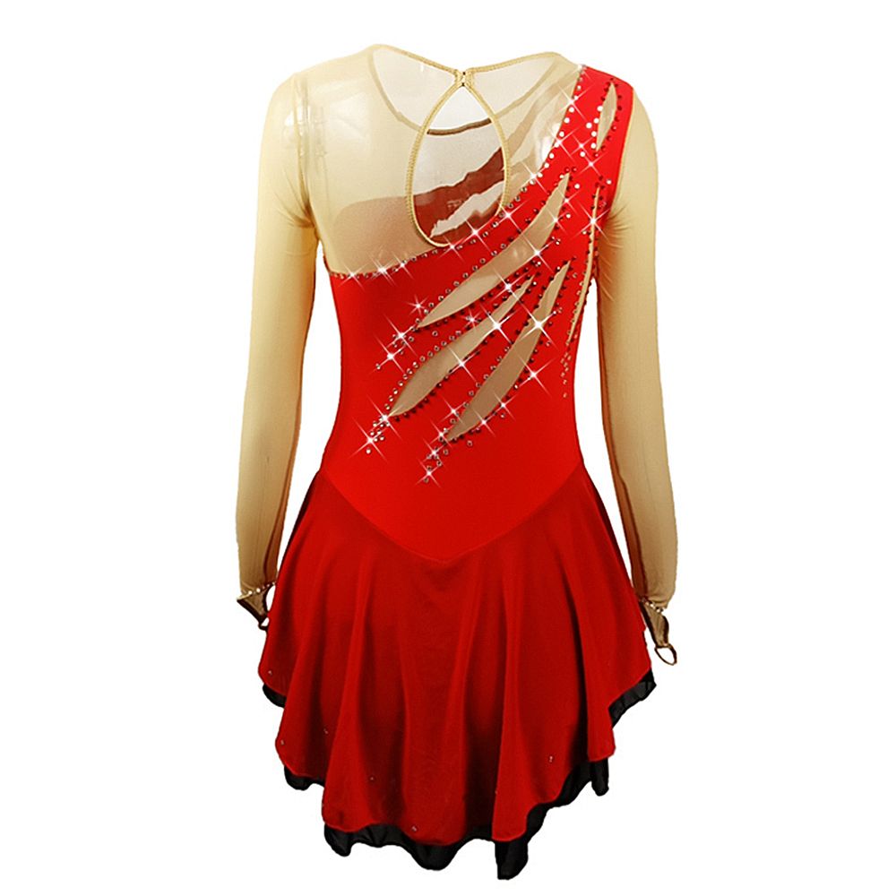 Ice Figure Skating Dress Women's Skate Competition Skating Wear Breathable Solid Colored Long Sleeve Competition Costumes