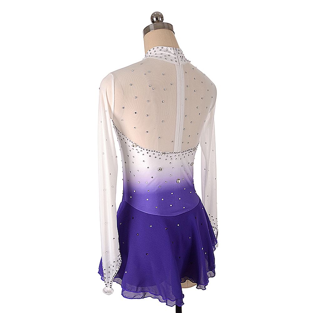 Ice Skating Dress Women's Girls' Ice Skating Dress Purple White Gradient Color Mesh Spandex High Elasticity Practice Competition Skating Wear Crystal / Rhinestone Long Sleeve Ice Skating Winter