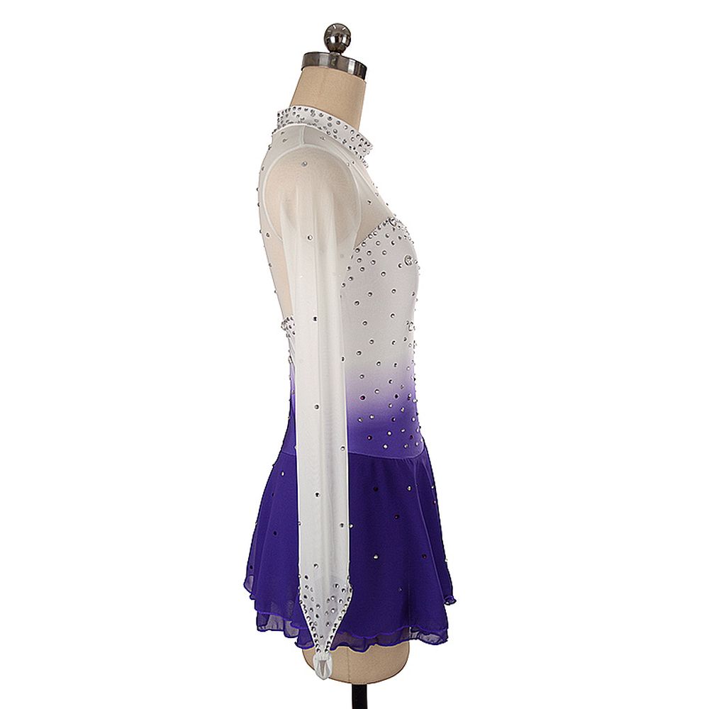 Ice Skating Dress Women's Girls' Ice Skating Dress Purple White Gradient Color Mesh Spandex High Elasticity Practice Competition Skating Wear Crystal / Rhinestone Long Sleeve Ice Skating Winter