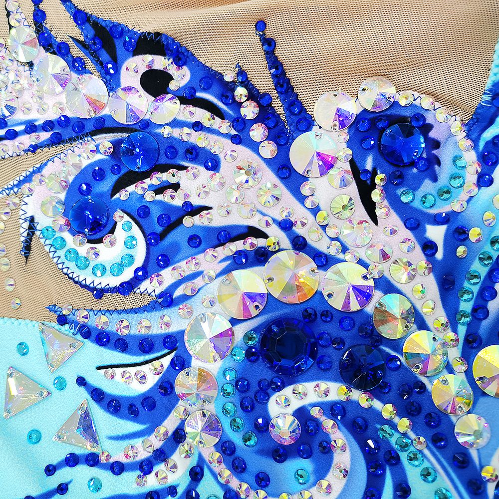 LIUHUO Gymnastics Leotards Girls Handmade Sleeveless Competition Dance Blue Rhythmic Gymnastics Artistic Gymnastics Blue