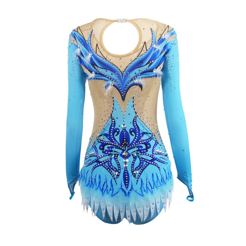 Women's Girls' Rhythmic Gymnastics Leotards Artistic Gymnastics Leotards Jeweled Light Blue Black Spandex Dance Rhythmic Gymnastics Artistic Gymnastics Leotard Sleeveless Sport Activewear Handmade