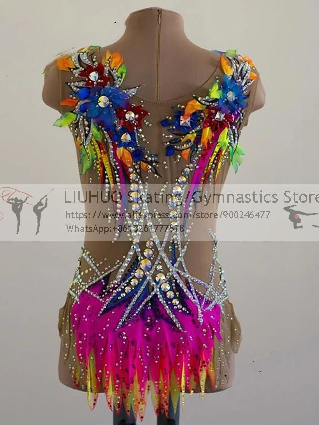 LIUHUO Figure Dress Girls'  Women Rhythmic Gymnastics Leotards Spandex Rhinestone Performance Wear for Competition Dance Dress