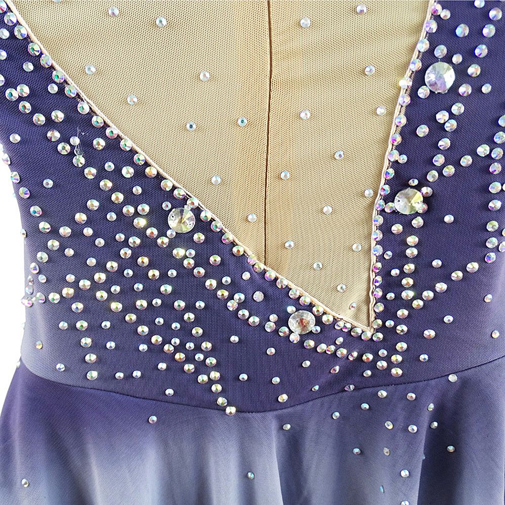 Figure Skating Dress Women's Girls' Ice Skating Dress Grey Back Cross Spandex High Elasticity Training Competition Skating Wear Handmade Crystal / Rhinestone Gradient Color Long Sleeve Ice Skating