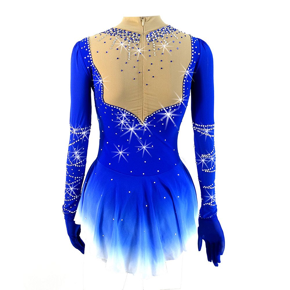 Ice Figure Skating Dress Children's Ice Skating Dress Navy Blue Gradient Competition Skating Wear Breathable Solid Colored Long Sleeve Skating