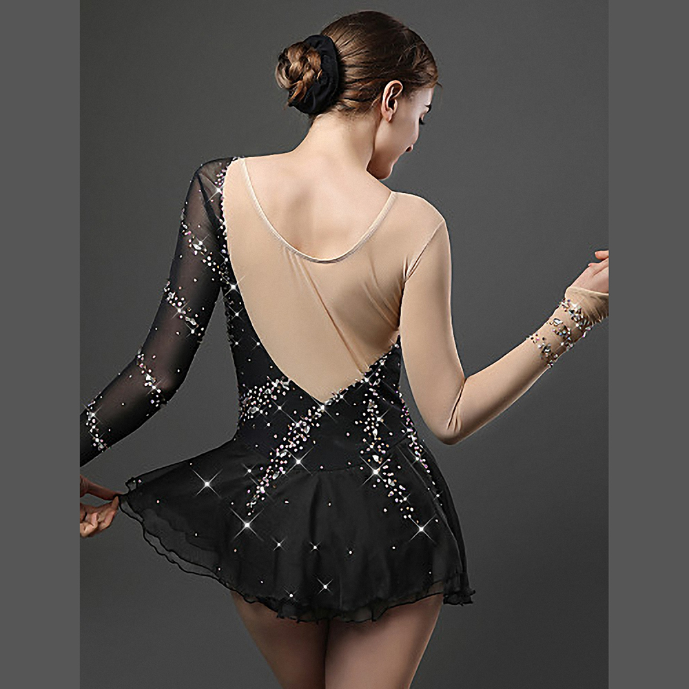 Handmade Figure Skating Dress Women's Girls' Ice Skating Dress Black Pink Yellow Blue Purple Spandex High Elasticity Practice Competition Skating Wear Crystal / Rhinestone Long Sleeve Ice Skating Winter