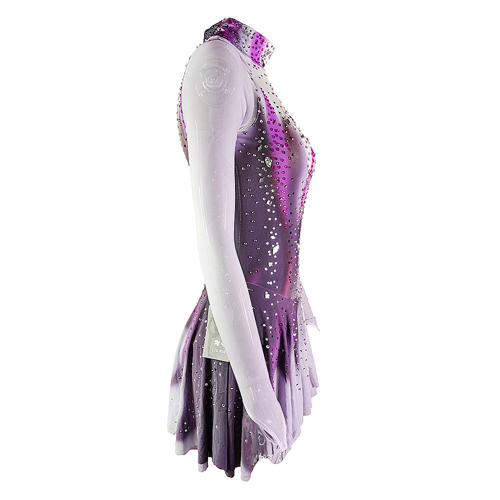 Figure Skating Dress Women's Girls' Ice Skating Dress Black Grey Yan pink Violet Open Back Spandex High Elasticity Training Competition Skating Wear Solid Colored Classic Crystal / Rhinestone / Kids