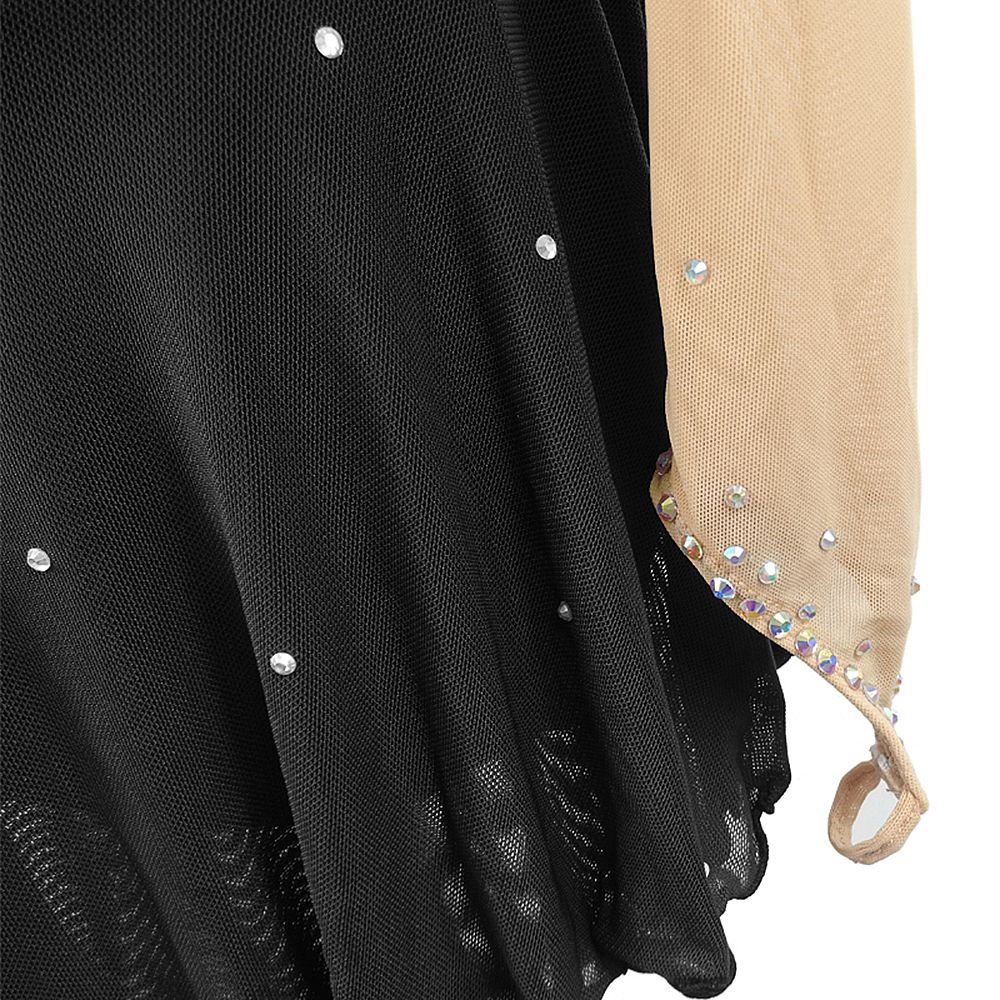Girls Ice Figure Skating Dress Women's Black Gradient Spandex High Elasticity Training Competition Skating Wear Handmade Crystal / Rhinestone Solid Color Long Sleeve Ice Skating