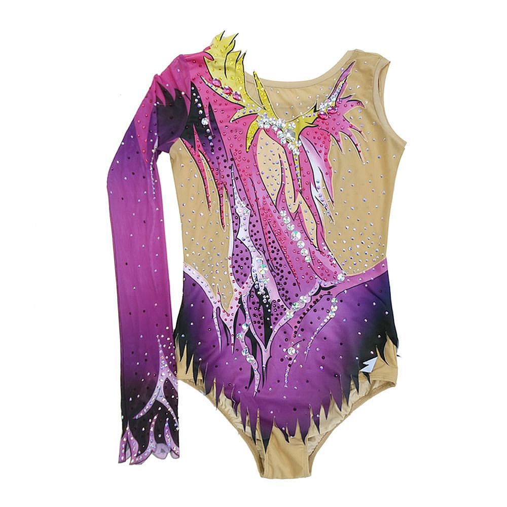 Women's Girls' Rhythmic Gymnastics Leotards Artistic Gymnastics Leotards Jeweled Purple Spandex Dance Rhythmic Gymnastics Artistic Gymnastics Leotard Sleeveless Sport Activewear Handmade
