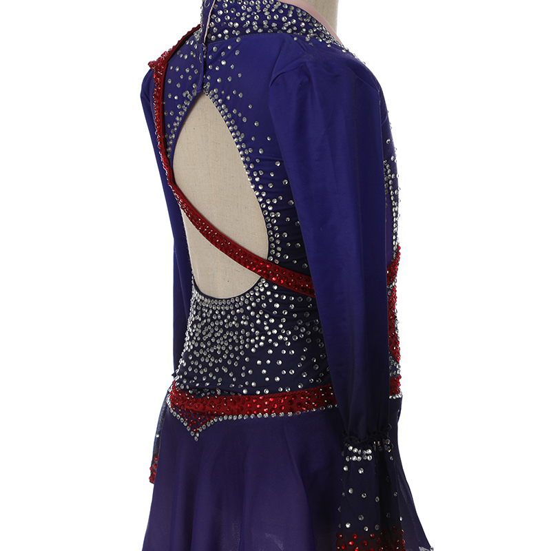 Ice Figure Skating Dress Women Girls Stretchy Tassels High Elasticity Competition Skating Wear Handmade Crystal/Rhinestone Solid Color Long Sleeve Ice Skating