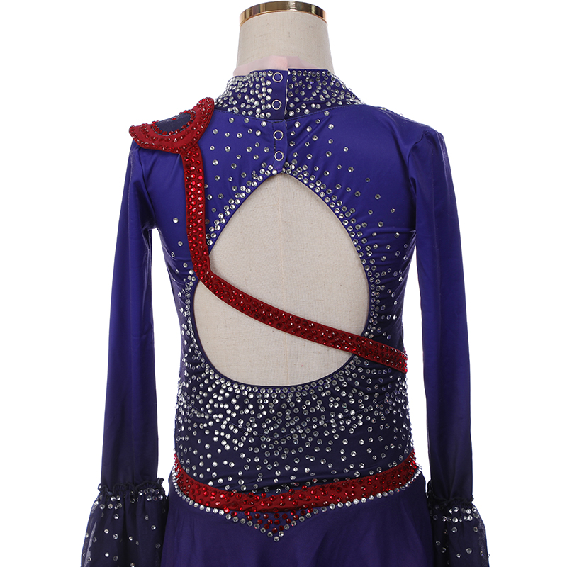 Ice Figure Skating Dress Women Girls Stretchy Tassels High Elasticity Competition Skating Wear Handmade Crystal/Rhinestone Solid Color Long Sleeve Ice Skating