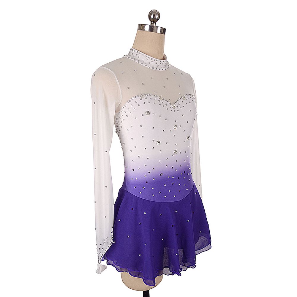 Ice Skating Dress Women's Girls' Ice Skating Dress Purple White Gradient Color Mesh Spandex High Elasticity Practice Competition Skating Wear Crystal / Rhinestone Long Sleeve Ice Skating Winter