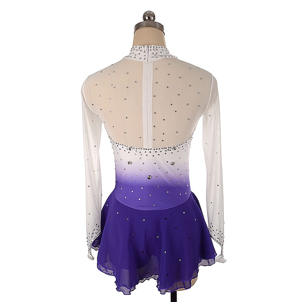 Ice Skating Dress Women's Girls' Ice Skating Dress Purple White Gradient Color Mesh Spandex High Elasticity Practice Competition Skating Wear Crystal / Rhinestone Long Sleeve Ice Skating Winter