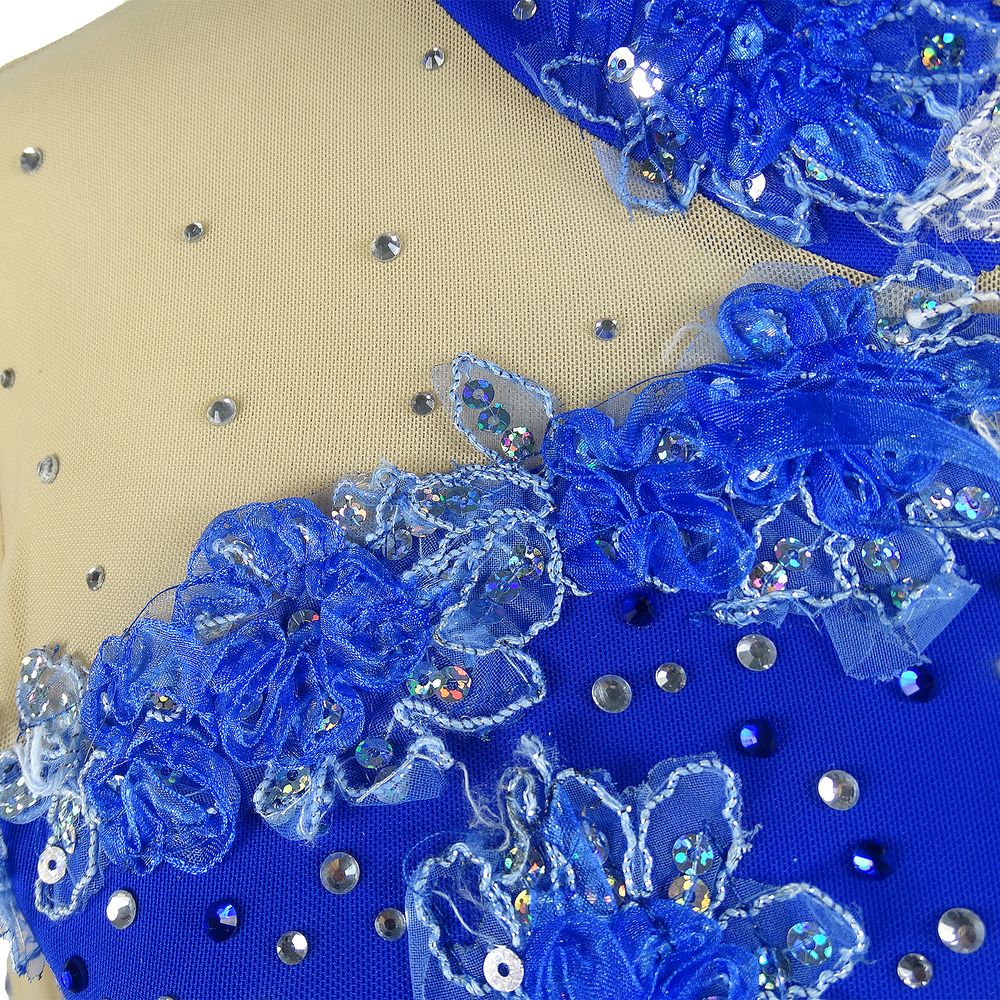 Figure Skating Dress Women's Girls' Ice Skating Skirt Blue Flowers Gradient Skirts High Elasticity Training Competition Skating Wear Multi Color Crystal / Rhinestone Long Sleeve Ice / Kids