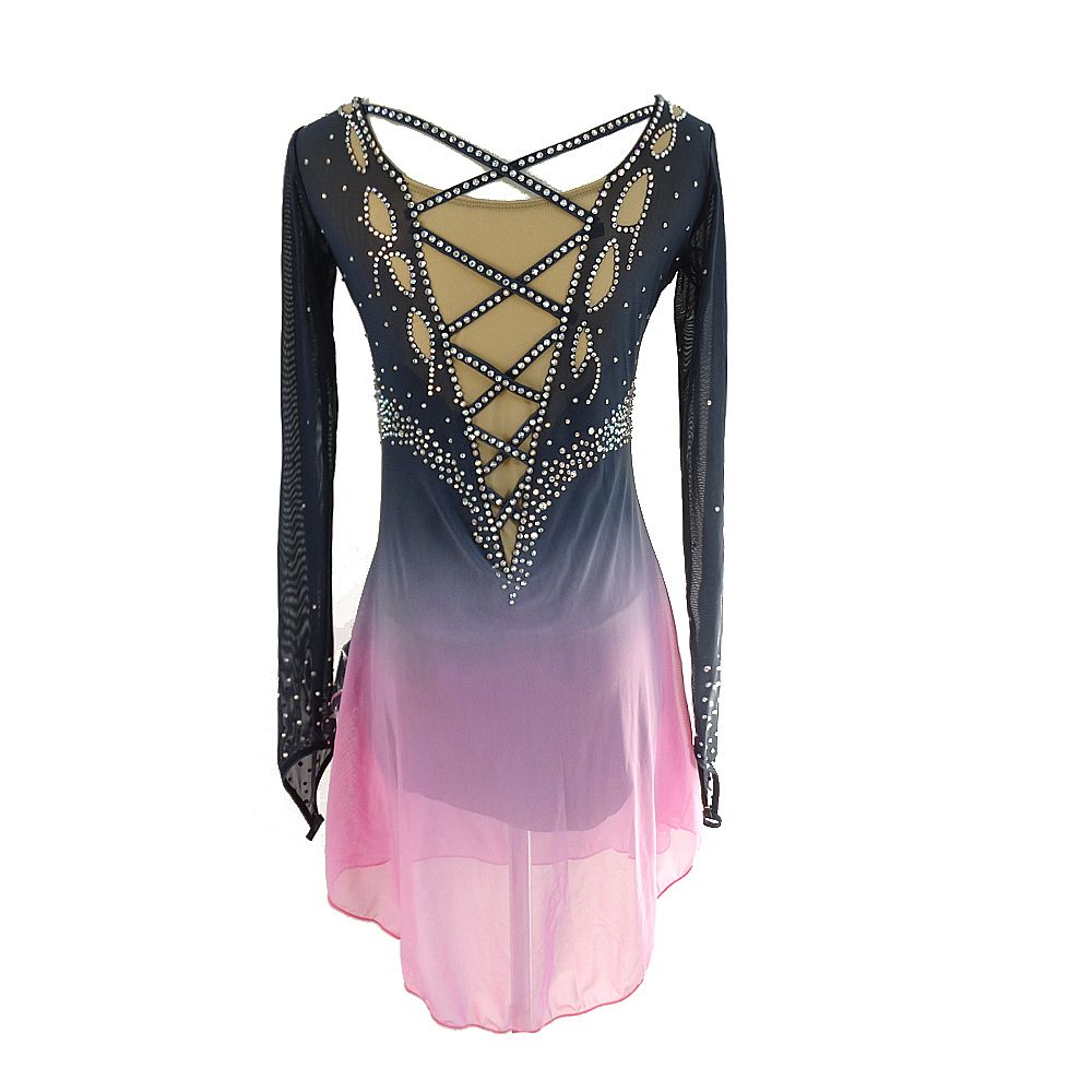 Figure Skating Dress Women's Girls' Ice Skating Dress Deep Blue White Purple Spandex High Elasticity Competition Skating Wear Quick Dry Anatomic Design Classic Long Sleeve Ice Skating Figure Skating