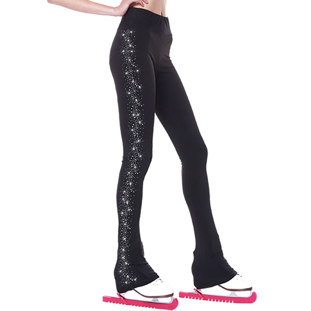 Ice Figure Skating Pants Women's Girls' Ice Skating Tights Bottoms Black Rhinestones Back Spandex High Elasticity Training Skating Wear Solid Colored Classic Long Pant Ice Skating Figure Skating / Kids