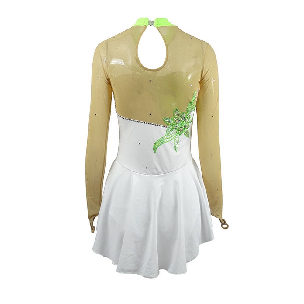 Ice Figure Skating Dress Women's Ice Skating Dress Appliques Competition Skating Wear Breathable Solid Colored Long Sleeve Skating