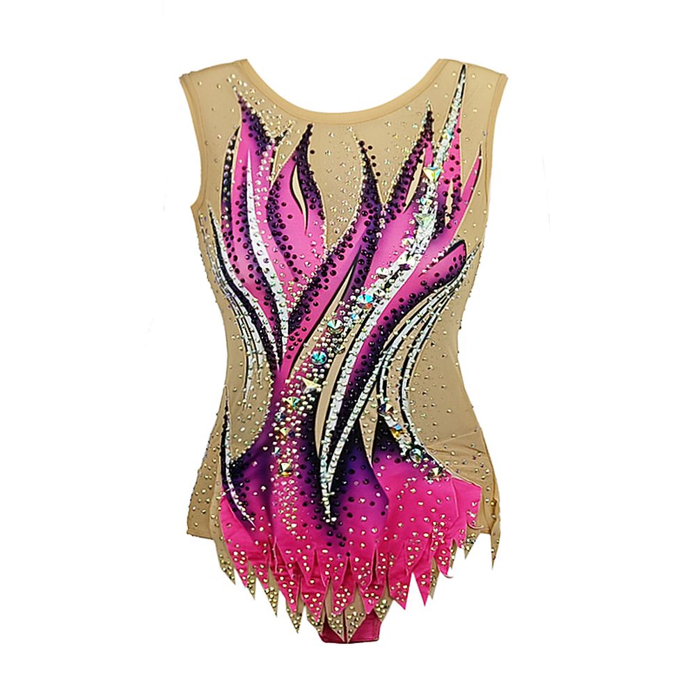 Rhythmic Gymnastics Leotards Handmade Competition Dance Pink Acrobatics Girls Gymnastics Artistic Leotard Pink