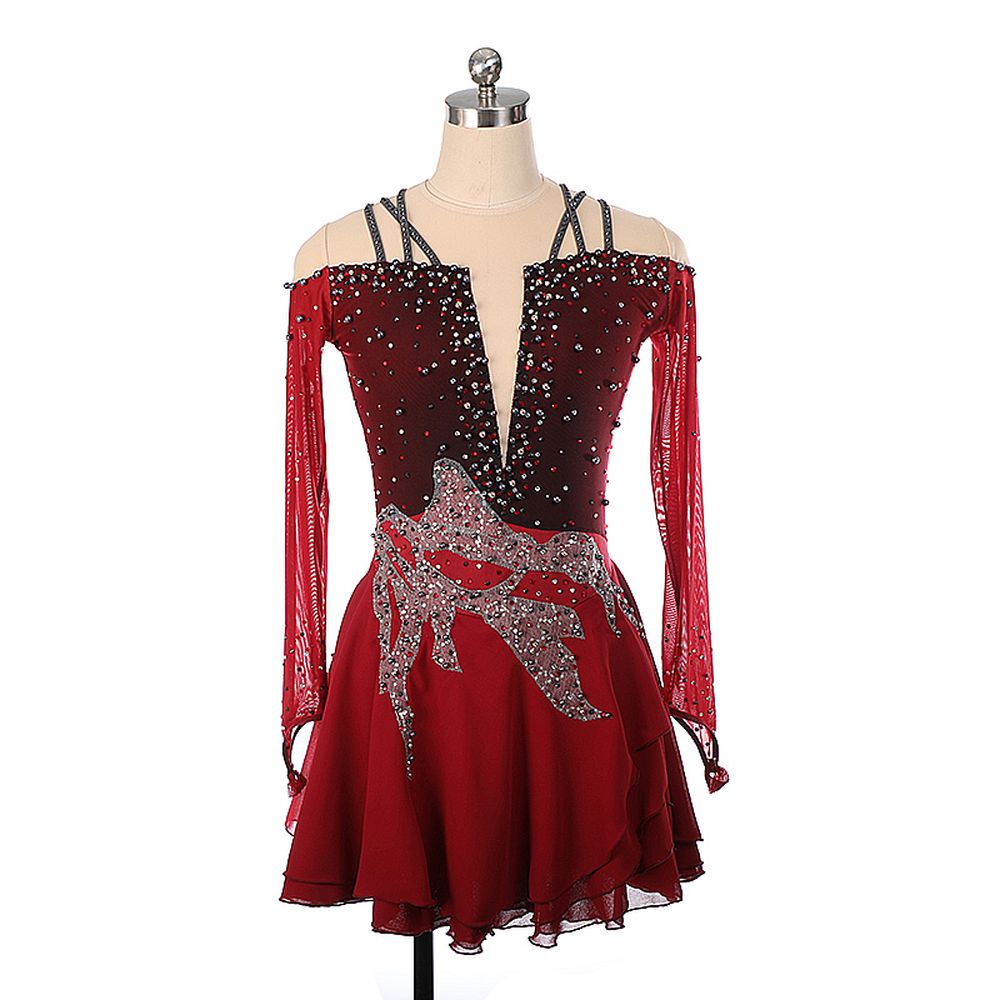 Figure Skating Dress Women's Girls' Ice Skating Dress Yellow Red Dark Purple Asymmetric Hem High Elasticity Competition Skating Wear Anatomic Design Handmade Classic Fashion Sleeveless Ice Skating