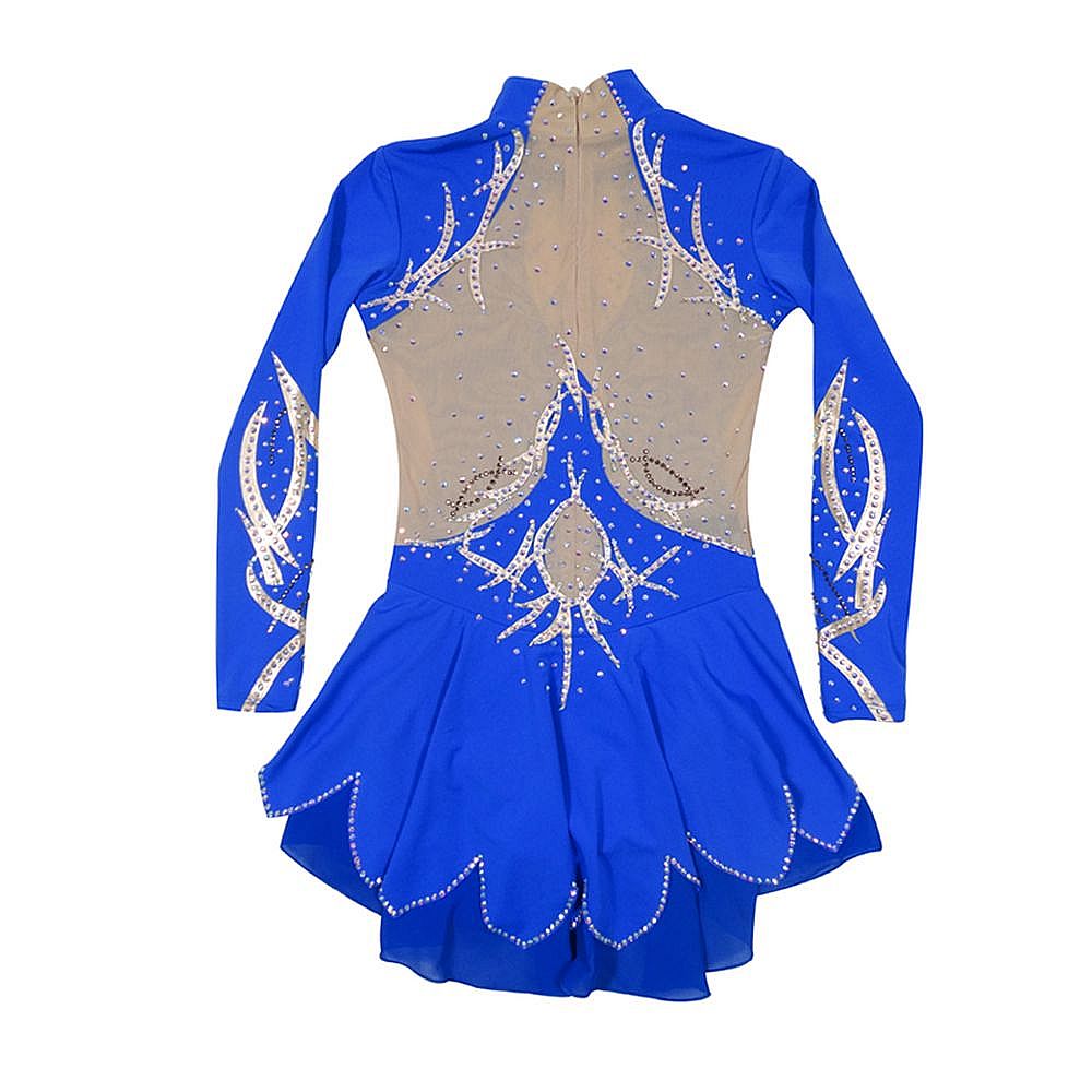 Figure Skating Dress Women's Girls' Ice Skating Skirt Navy Blue Metalic Spandex High Elasticity Training Competition Skating Wear Multi Color Crystal / Rhinestone Long Sleeve Ice / Kids