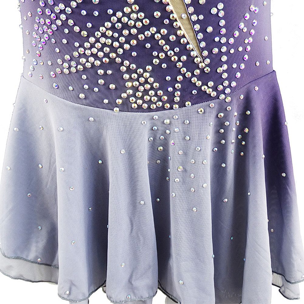 Figure Skating Dress Women's Girls' Ice Skating Dress Grey Back Cross Spandex High Elasticity Training Competition Skating Wear Handmade Crystal / Rhinestone Gradient Color Long Sleeve Ice Skating