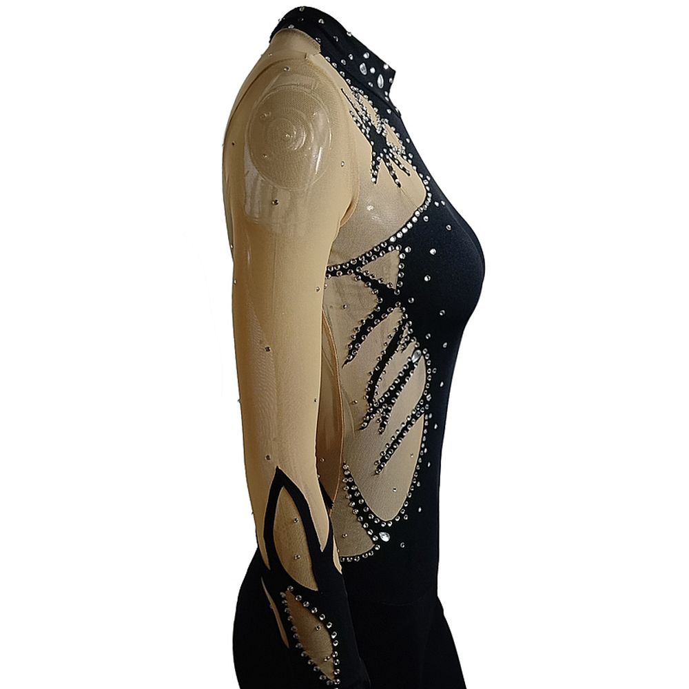 [Copy]Girls Ice Figure Skating Dress Women's Black Crystals Spandex High Elasticity Training Competition Skating Wear Handmade Crystal / Rhinestone Solid Color Long Sleeve Ice Skating