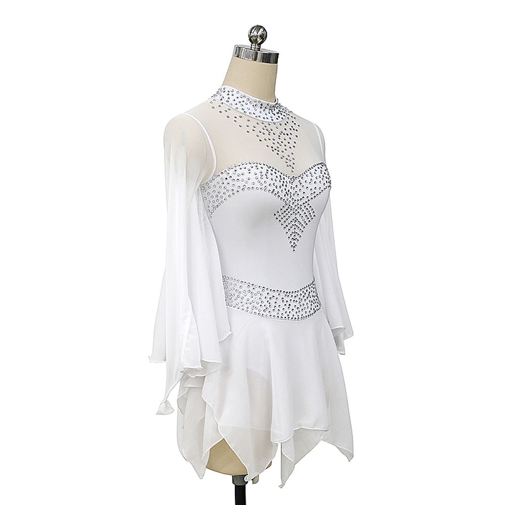 LIUHUO Handmade Figure Skating Dress Women's Girls' Ice Skating Dress White Mesh Spandex High Elasticity Practice Competition Skating Wear Crystal / Rhinestone Long Sleeve Ice Skating Winter