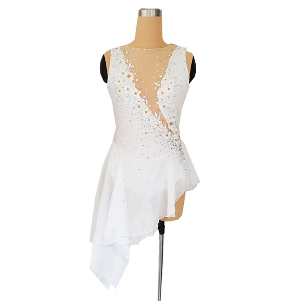 Ice Figure Skating Dress Women High Elasticity Training Competition Skating Wear White Sleeveless Classic / Rhinestone / Kids Performance Wear