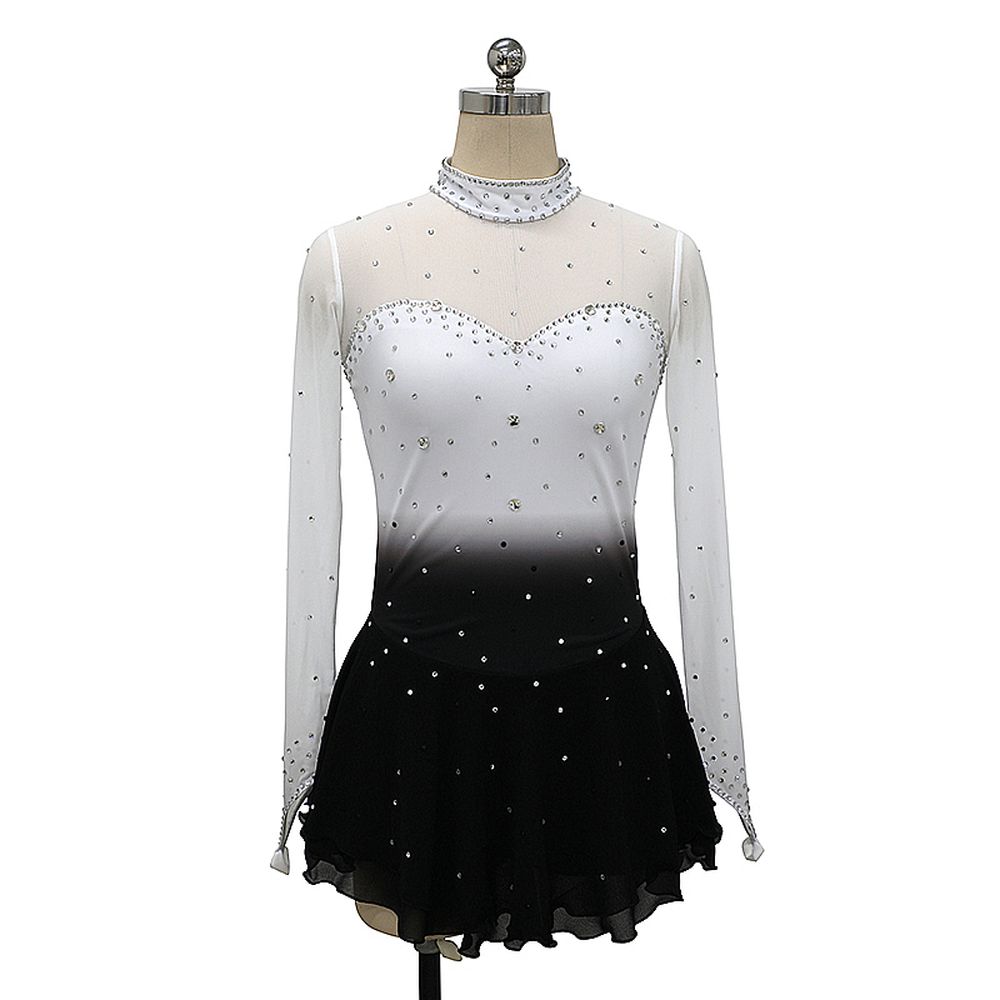 Ice Skating Dress Women's Girls' Ice Skating Dress Purple White Gradient Color Mesh Spandex High Elasticity Practice Competition Skating Wear Crystal / Rhinestone Long Sleeve Ice Skating Winter